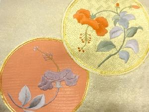 アンティーク　丸紋に草花模様刺繍名古屋帯